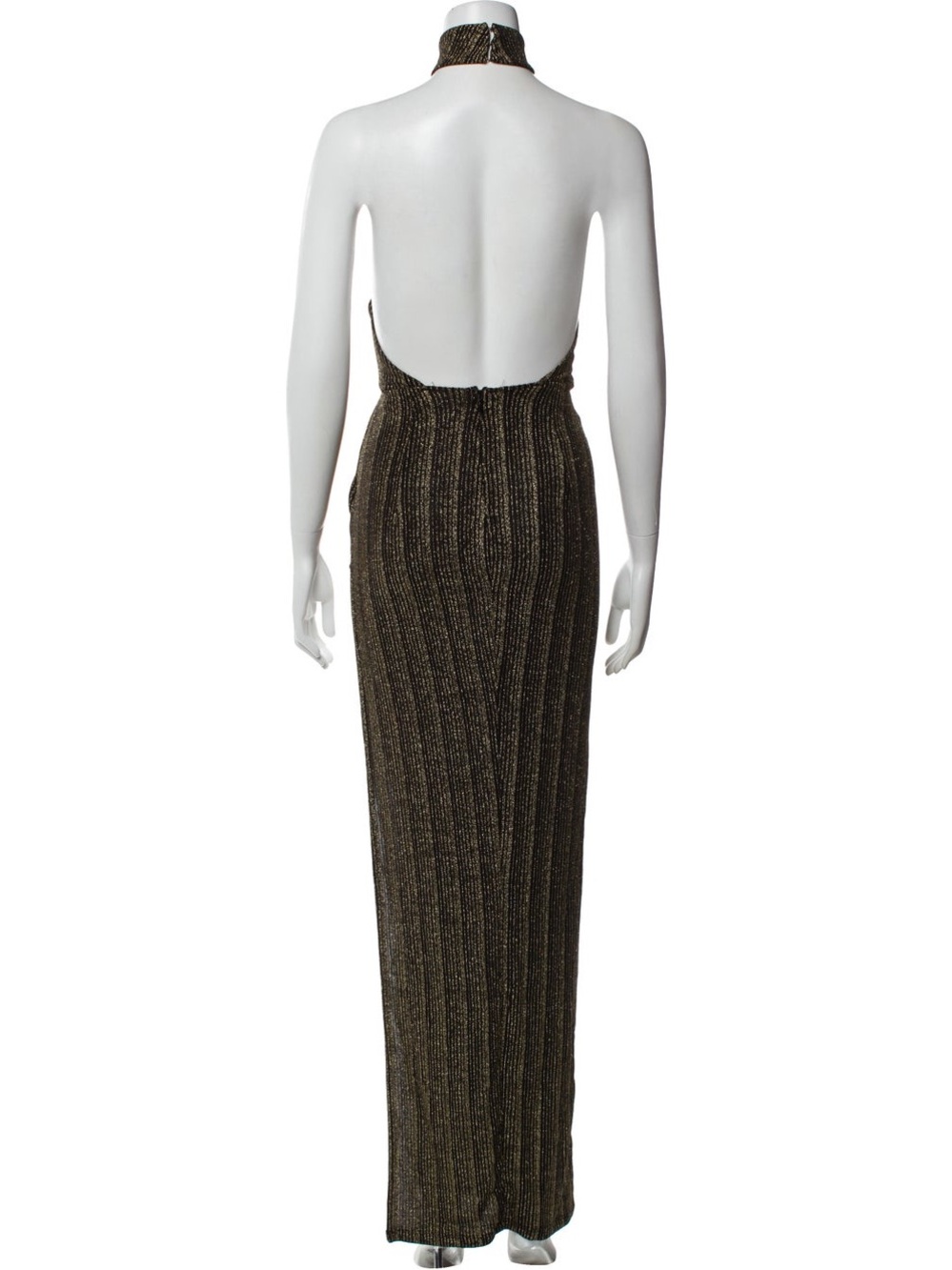 Michael Costello Metallic Gold Halter Maxi Dress with Side Slit - Picture 5 of 6